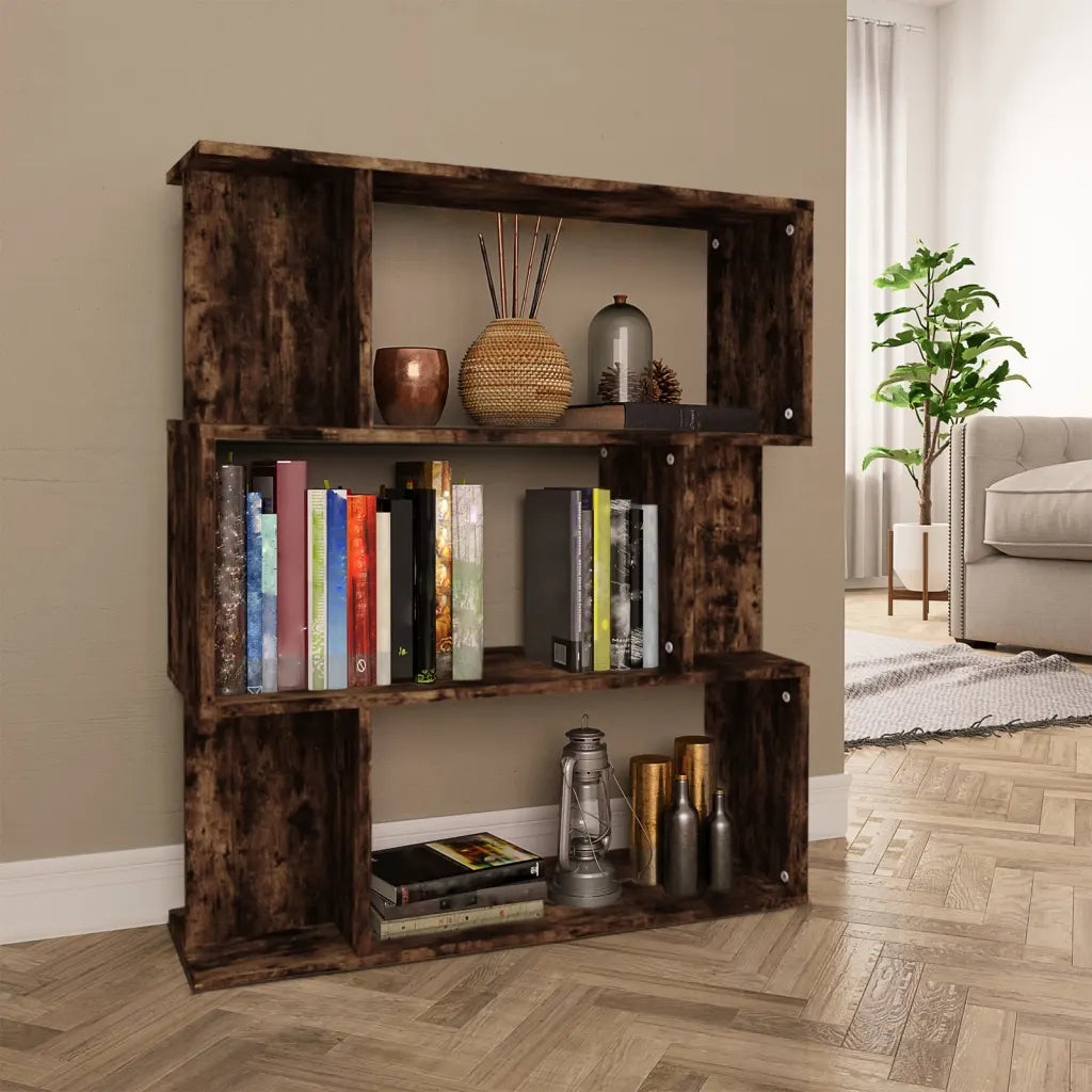 Libreria Divisorio-Scaffale per Libri-Mobile di Stoccaggio Rovere Fumo 80x24x96 cm in Legno Ingegnerizzato