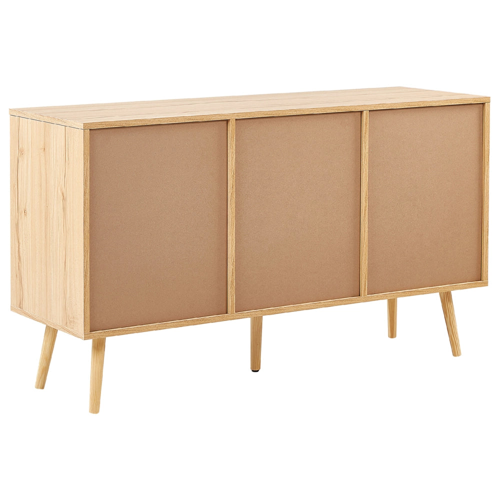 Credenza con 3 ante in rattan in colore marrone chiaro stile boho soggiorno camera da letto