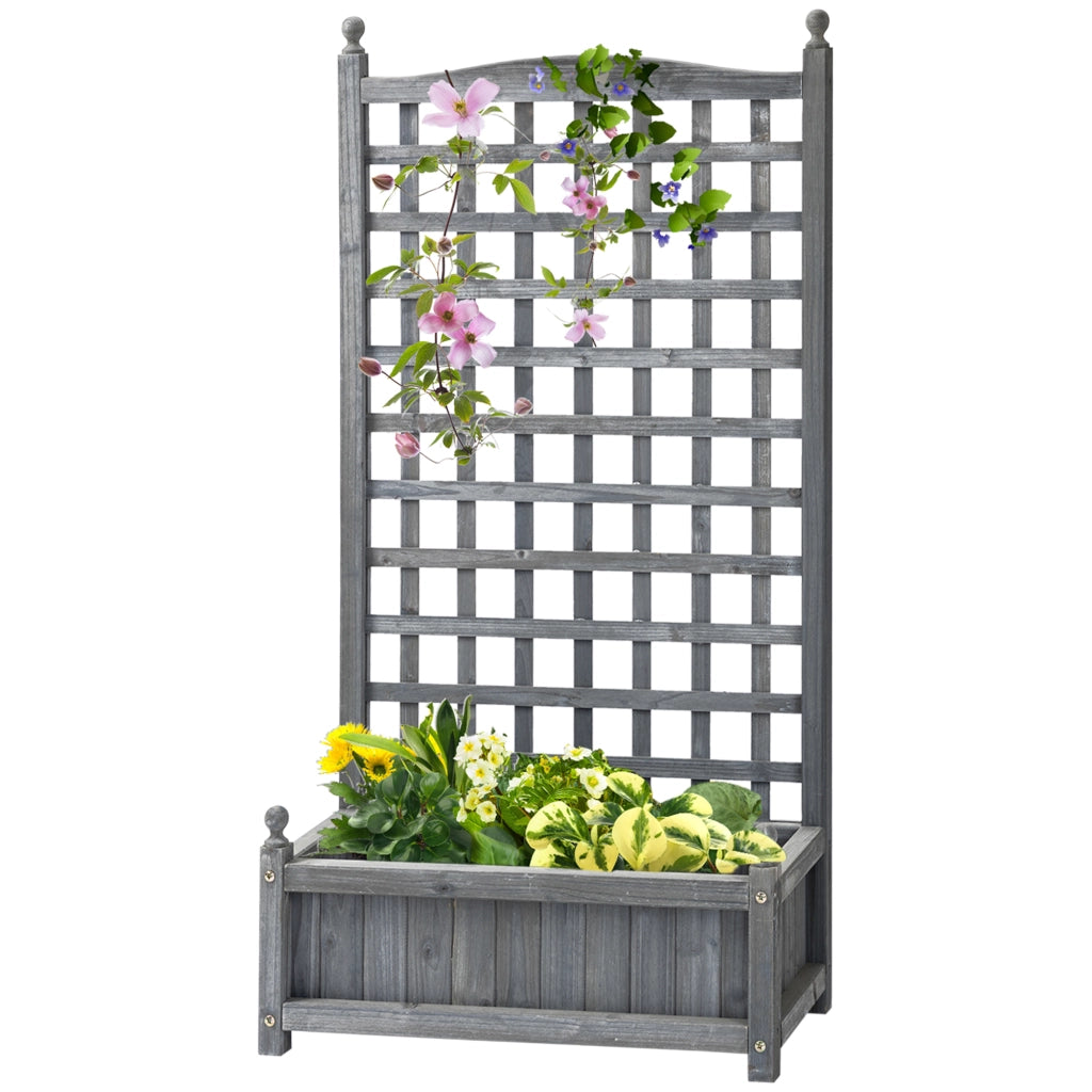 Fioriera rialzata con griglia rampicante ¨C Xylo ¨C Legno grigio 64x28x120 cm