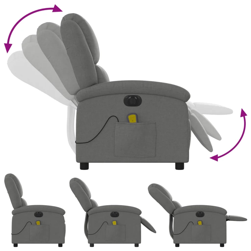 Divano Sedia-Poltrona Reclinabile Massaggio Elettrica Grigio Scuro Tessuto 248394