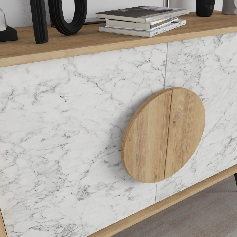Madia 2 ante Gora110 110x35,6x82 colore bianco effetto marmo carrara e rovere