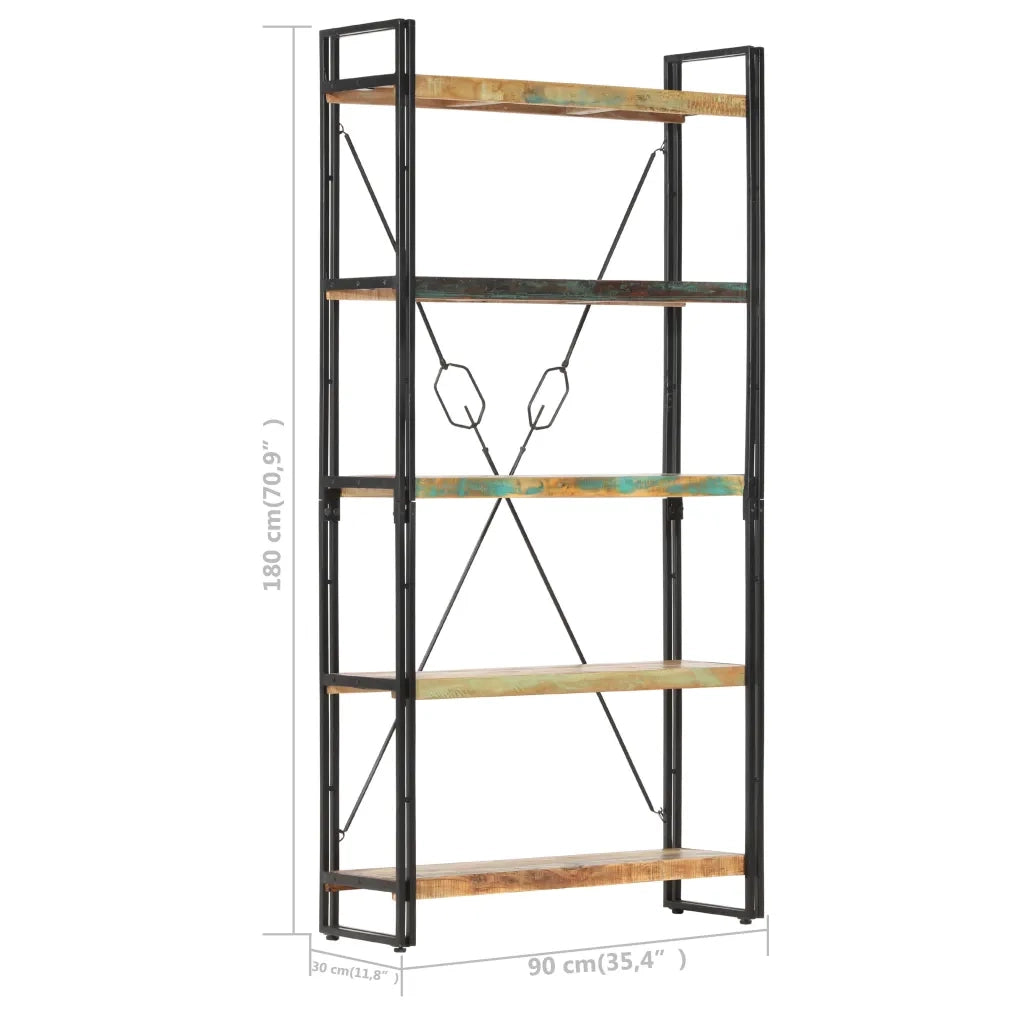 Libreria a 5 Ripiani-Scaffale per Libri-Mobile di Stoccaggio 90x30x180 cm in Legno Massello di Recupero