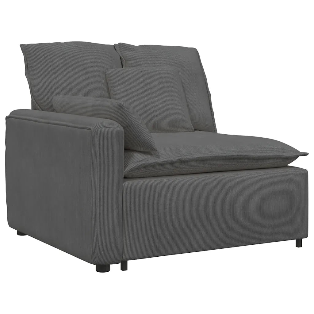 Divano Modulare con Cuscini in Tessuto a Coste Grigio Scuro