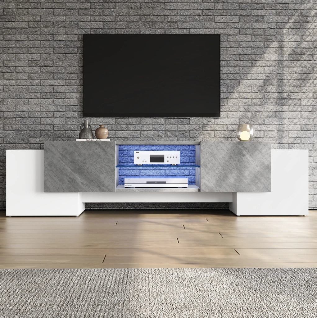 Mobile TV moderno 180 cm bianco e grigio con LED controllabile da app