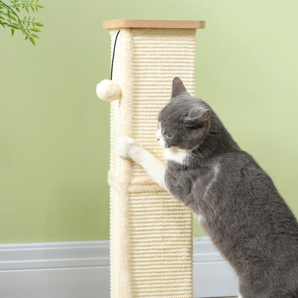 Tiragraffi per gatti 3 in 1 con gioco, palla e sisal ¨C zephmum ¨C effetto quercia/crema 34x34x67