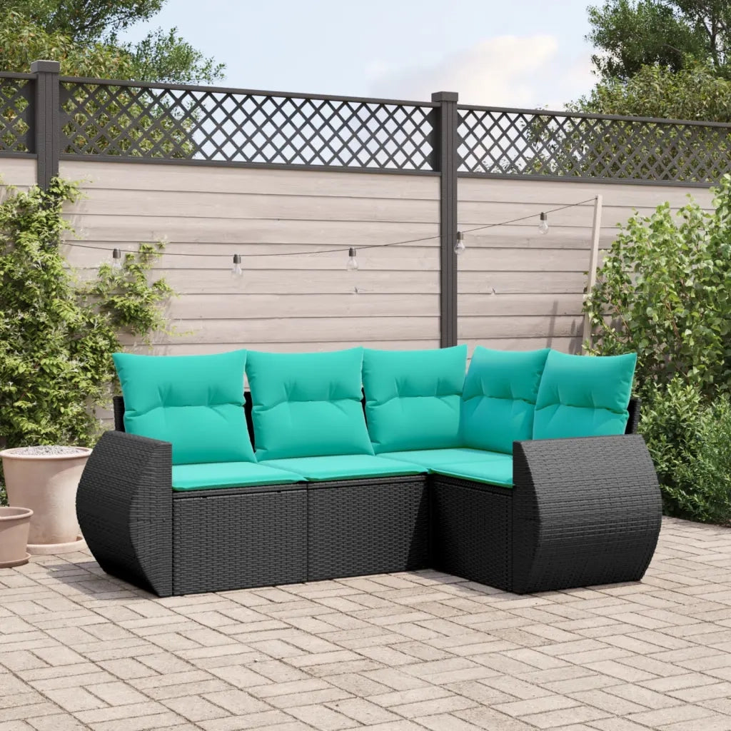 Set Divani da Giardino 4 pz con Cuscini Nero in Polyrattan 3221306