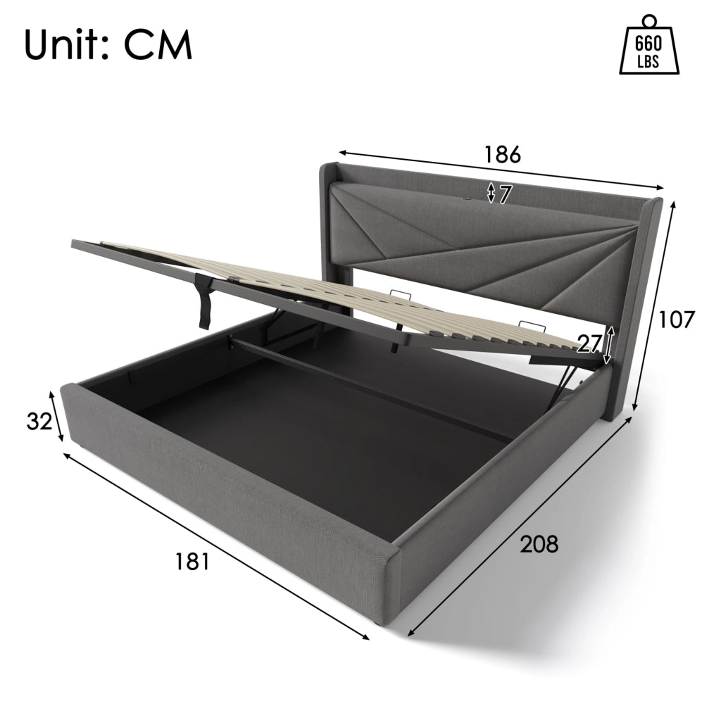 Letto matrimoniale contenitore 180x200 cm grigio con USB-C