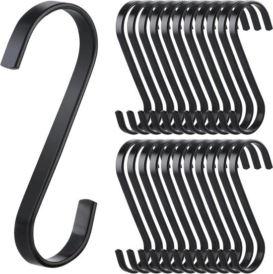Set di 20 Haken a forma S neri per cucina, giardino e magazzino
