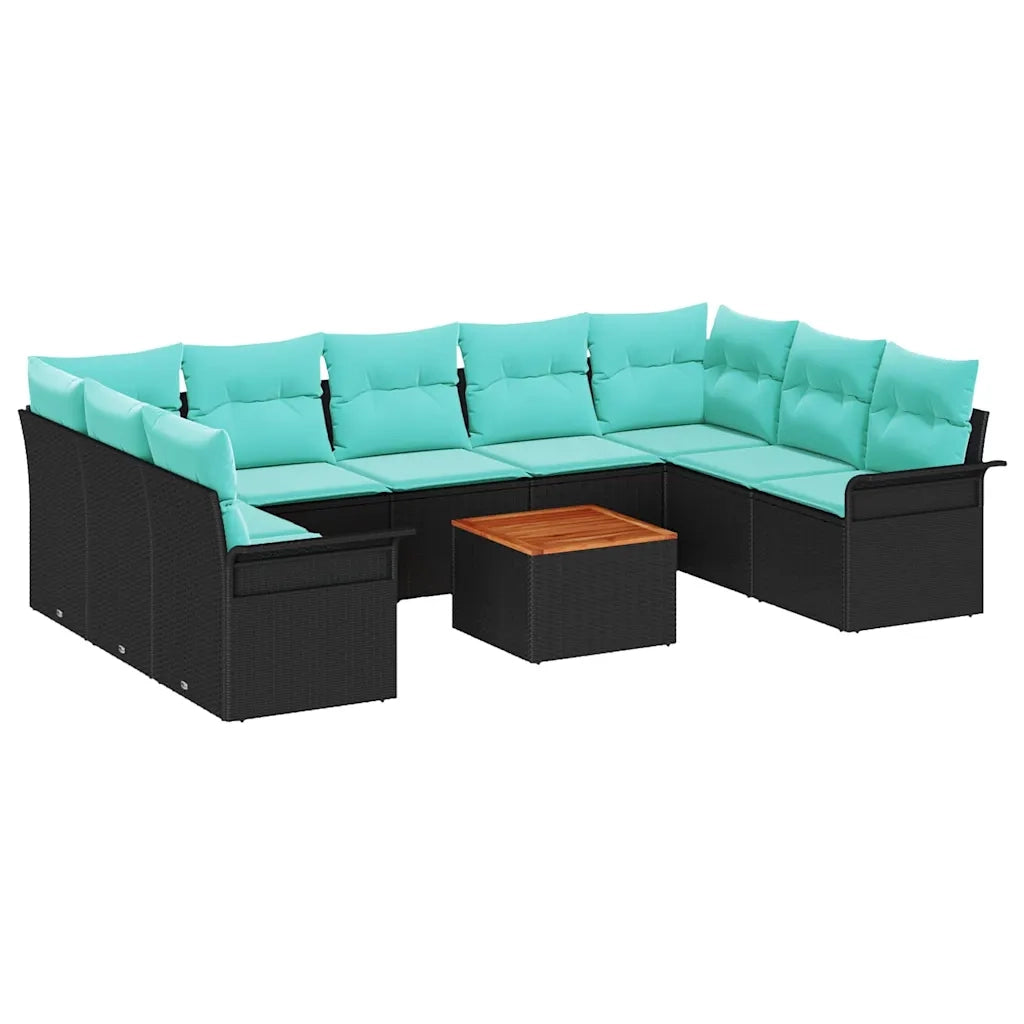 Set Divano da Giardino con cuscino 10 pcs Nero polyrattan