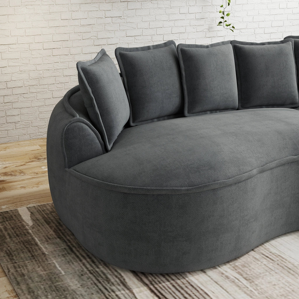 Divano con chaise longue modulare in chenille grigio senza montaggio con seduta profonda e braccioli larghi