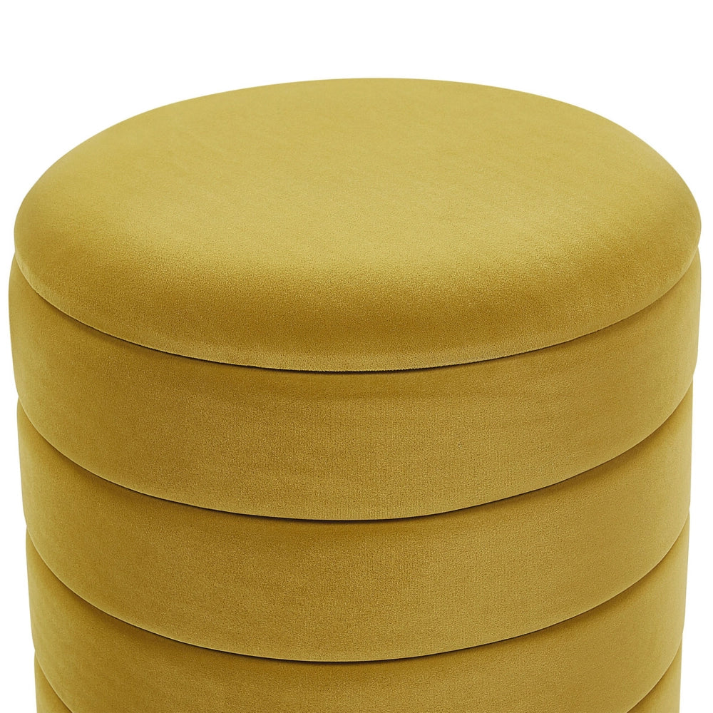 Set di 2 pouf contenitori con rivestimento in velluto di poliestere giallo rivestimento in acciaio inossidabile dorato design moderno