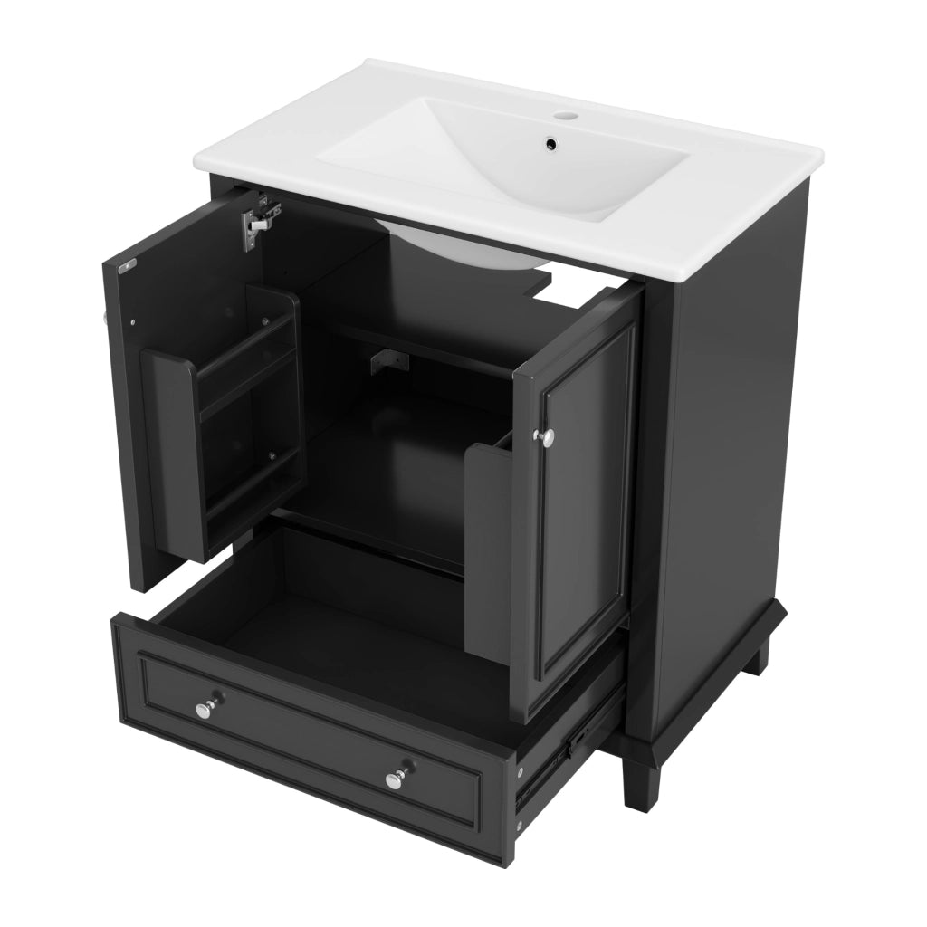 Mobile bagno con lavabo integrato 73x45x87 cm, MDF e ceramica, 2 ante e 1 cassetto, nero