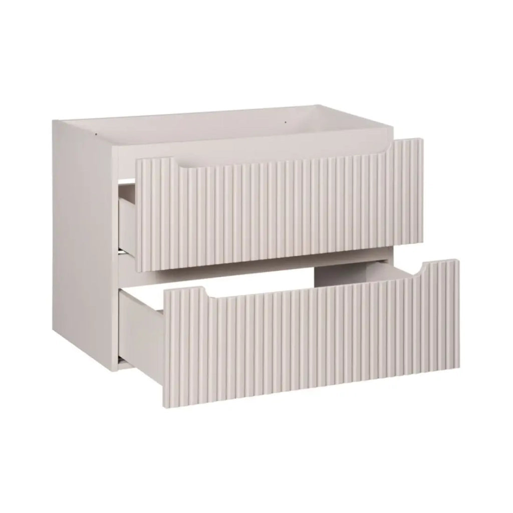 Set da bagno VANO cachemire e quercia 80cm: mobile sottolavabo con cassetti scanalati verticalmente + piano per lavabo