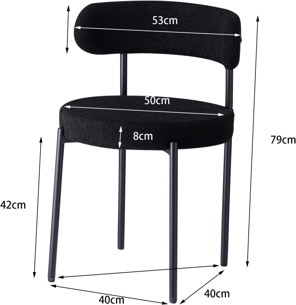 GrandCA HOME Set di 2 Sedie da Pranzo, Sedia da Cucina Imbottita con Rivestimento in Velluto Teddy, Adatta a Soggiorni, Sale da Pranzo e Camere da Letto, Nero