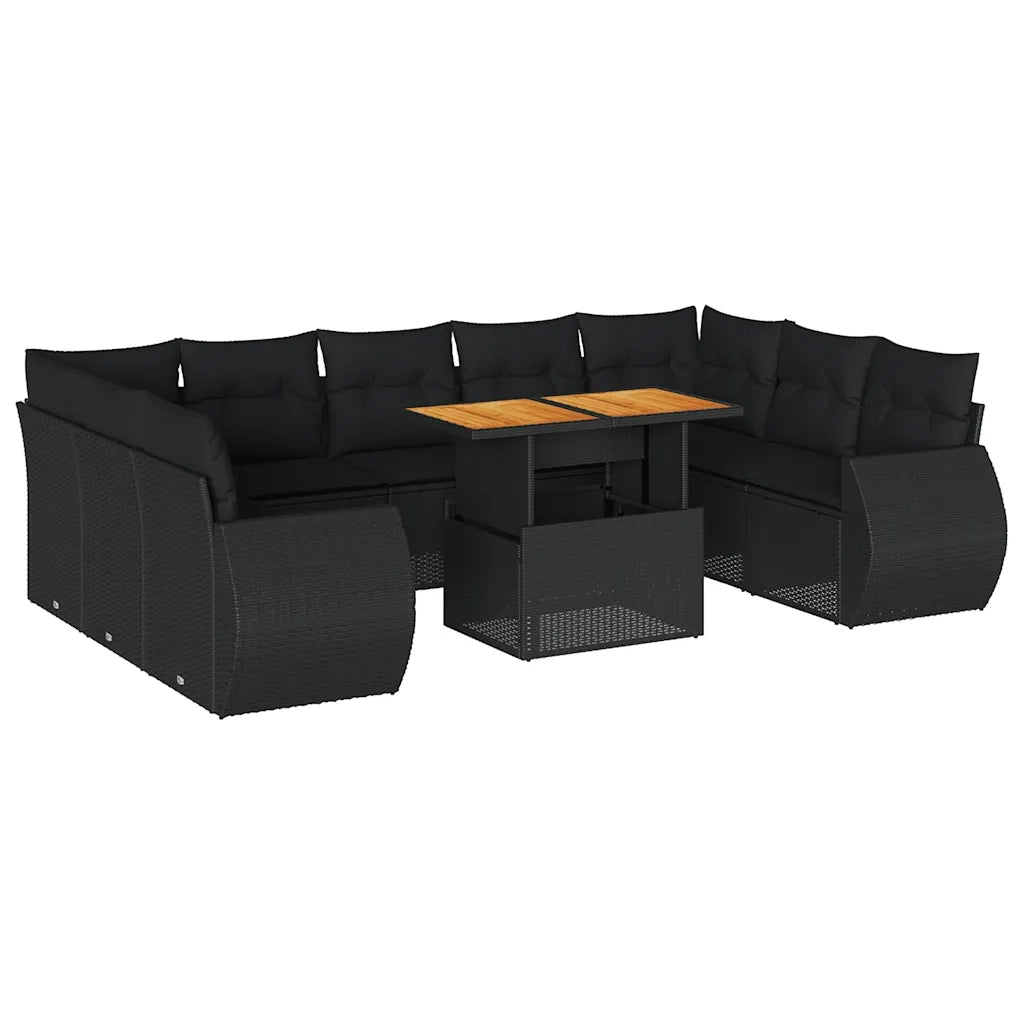 Set Divani da Giardino 10pz con Cuscini in Polyrattan Nero 3327303
