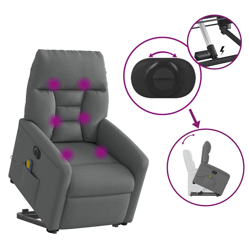 Poltrona Alzapersona Massaggi Elettrica Grigio Scuro Tessuto