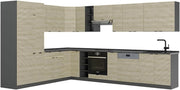 Cucina angolare completa Fame-Line, Pannello in rovere/antracite, 347 x 257 cm senza piano di lavoro