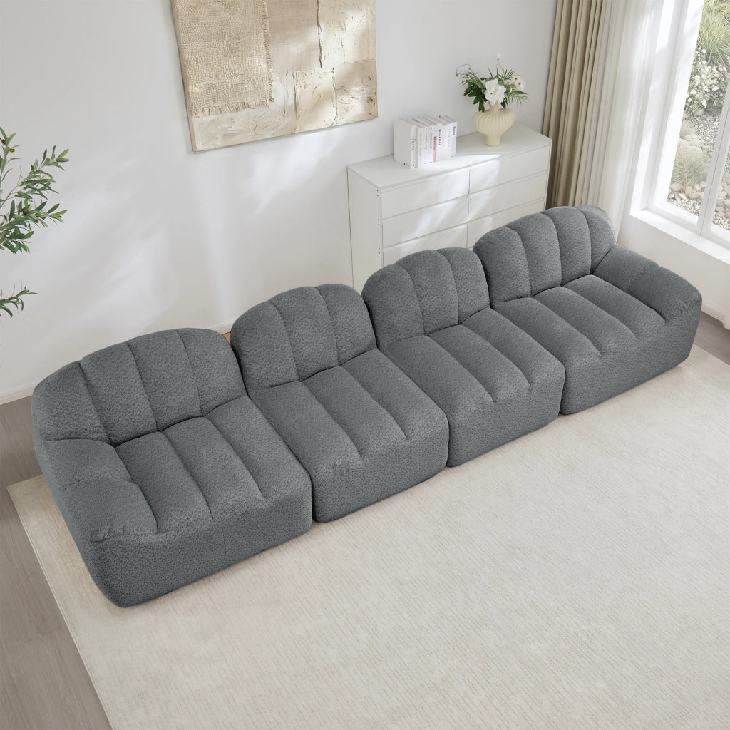 Divano angolare modulare senza struttura con seduta ampia e pile granulato grigio 366 × 104 × 79 cm