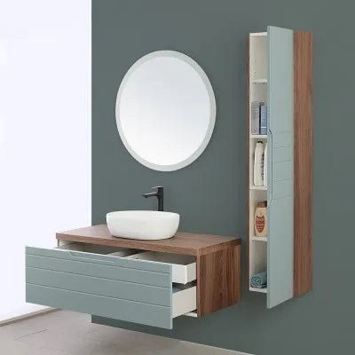 Colonna da bagno sospesa 30x150 cm Amalfi verde salvia con ripiani
