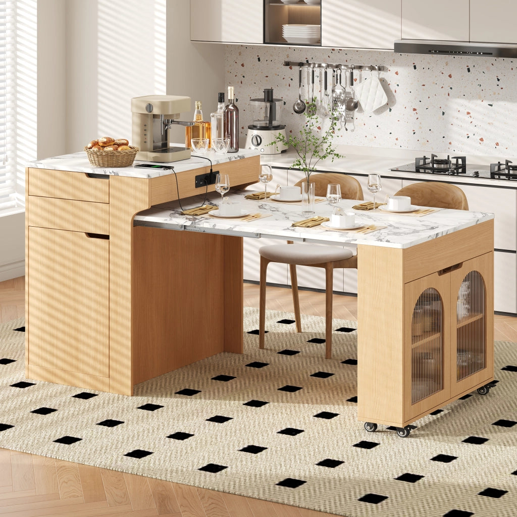 Tavolo allungabile con 2 cassetti; vani e prese elettriche - per cucina - naturale