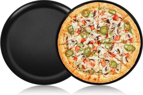 Impasto per pizza in acciaio inossidabile da 2 pezzi - 30 cm di diametro, rivestimento antiaderente, cottura e servizio, non tossico - salutare - sostenibile - facile da pulire