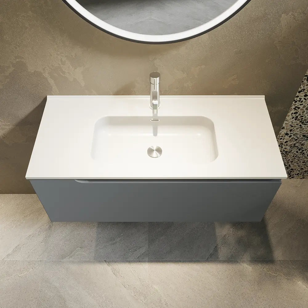 Mobile bagno sospeso 80 cm un cassetto color grigio opaco con lavabo  | Moor