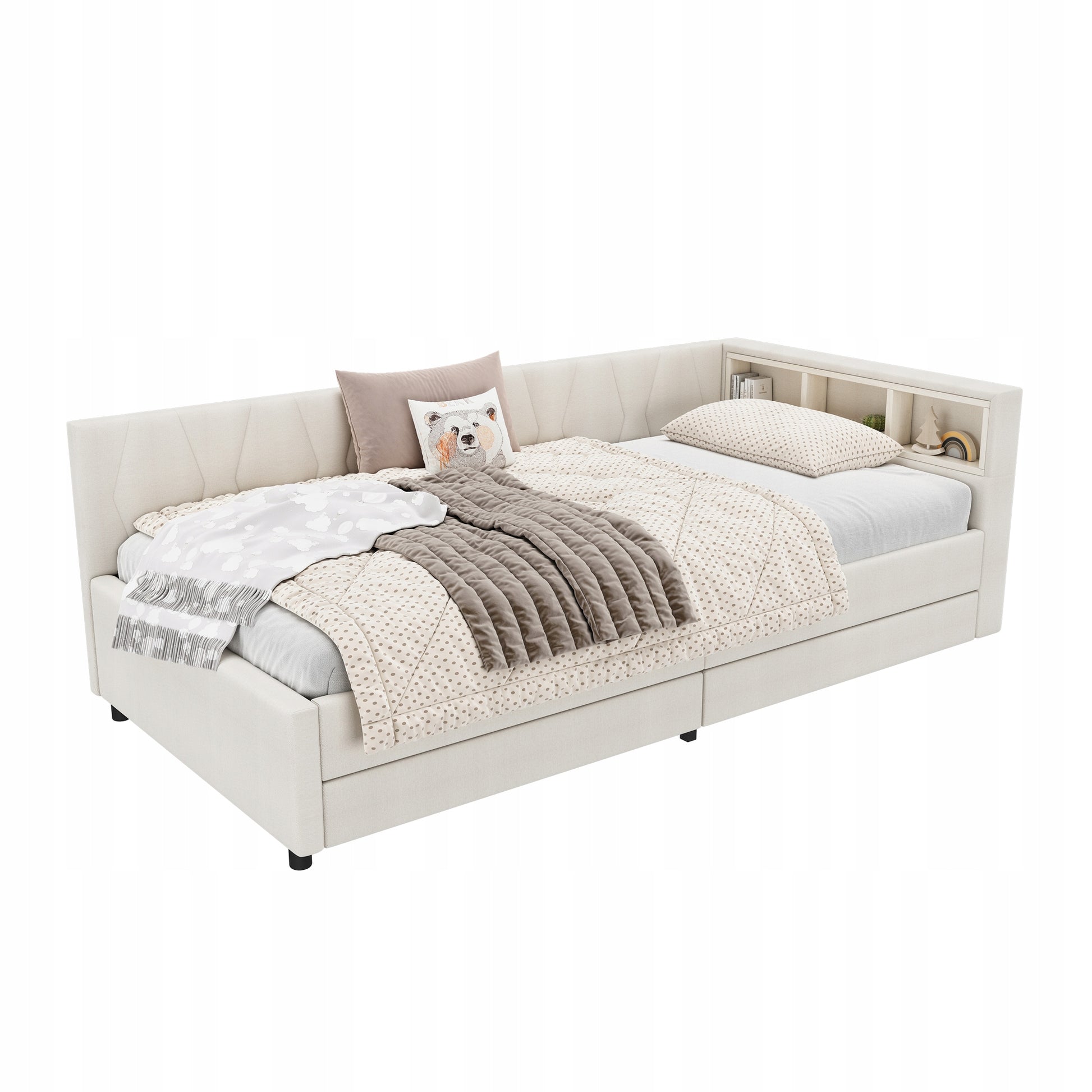 Letto singolo 90x200 - Xylo - Beige con USB-C senza materasso
