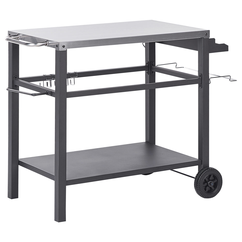 Carrello di servizio da giardino per esterni Carrello da cucina superiore in acciaio inox nero con ruote