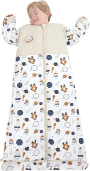 Sacco da letto invernale 25 Tog con maniche riprendibili - sacco da letto biologico in cotone per bambini - ragazzi e ragazze - spazio navette XL - 130-150 cm
