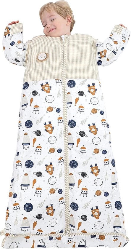 Sacco da letto invernale 25 Tog con maniche riprendibili - sacco da letto biologico in cotone per bambini - ragazzi e ragazze - spazio navette XL - 130-150 cm
