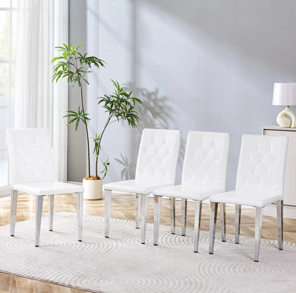 Set di 4 sedie da pranzo bianche e argento in PU