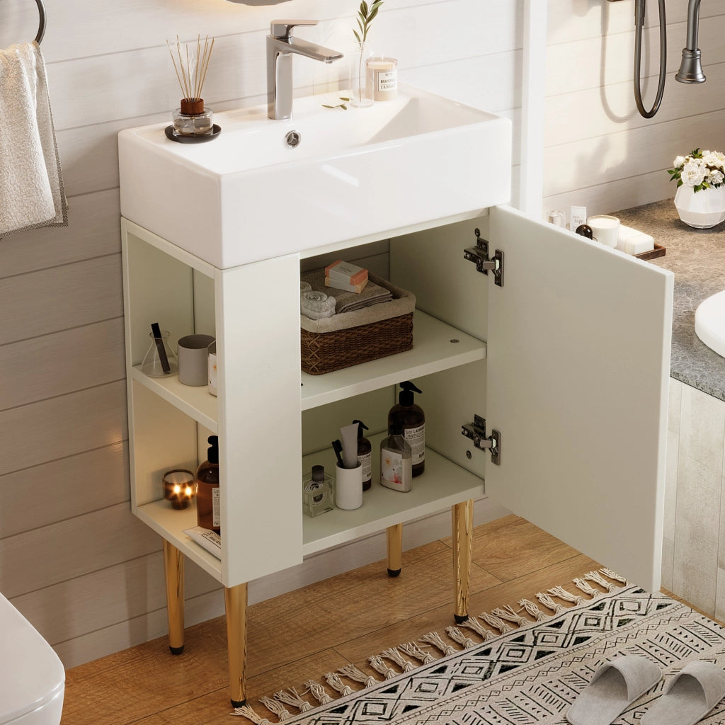 Mobile bagno con lavabo integrato 55 cm; bianco; in MDF