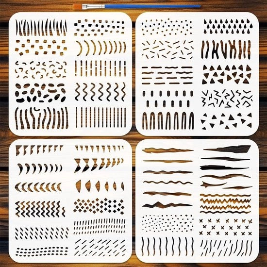 Kit di stampo per vetro 4 pezzi - Prodotto riciclabile - Stampa per pittura - Stampa per muri - Stampa per mobili in legno - Ispirazione creativa - Stencil per pittura