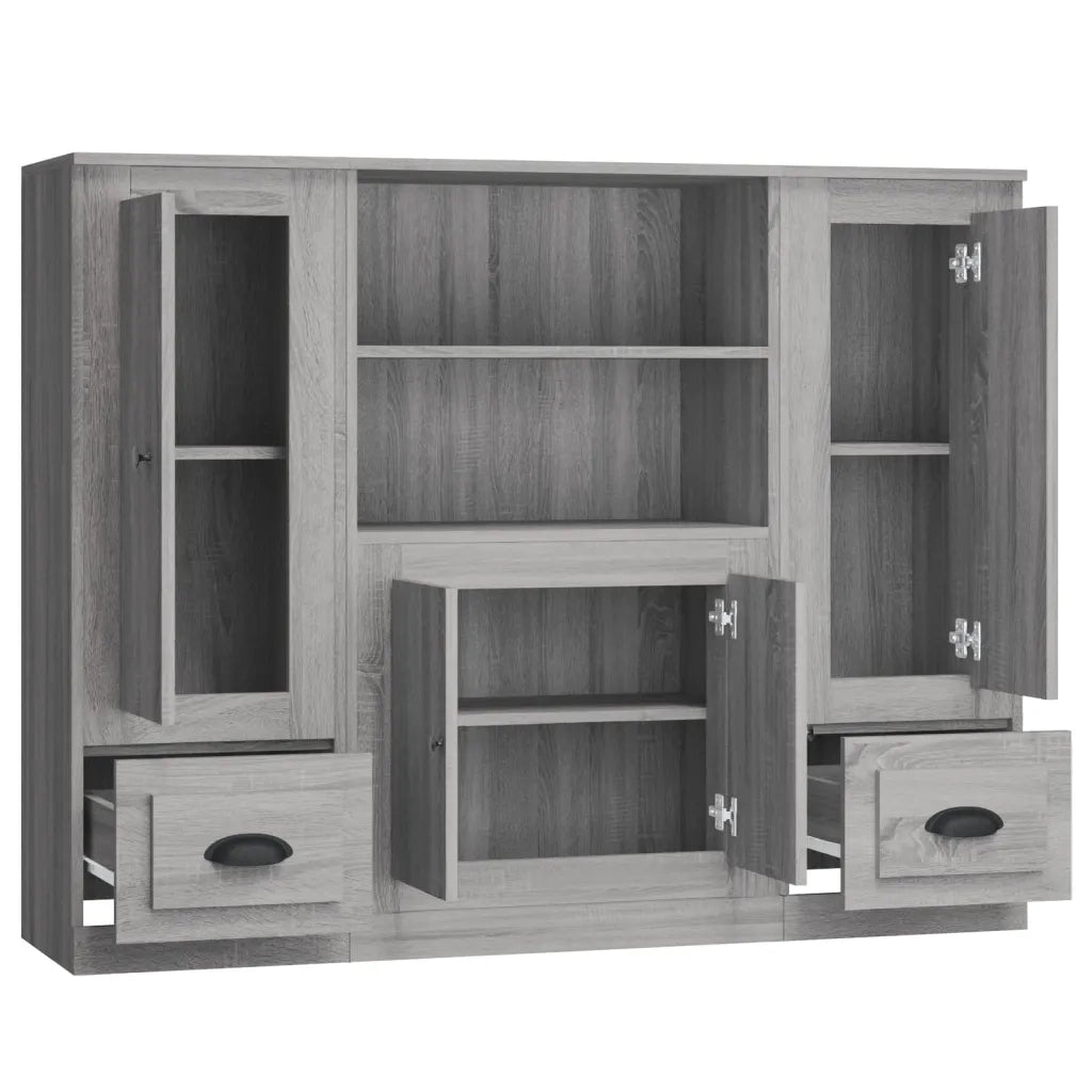 Credenze 3 pz | Madia | Buffet da pranzo | Armadio da pranzo Grigio Sonoma in Legno Multistrato