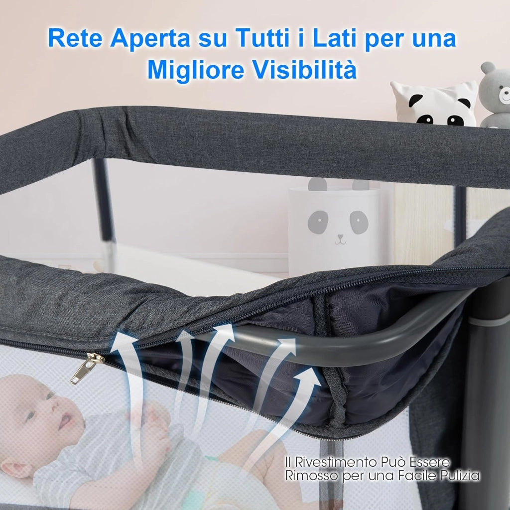 3 in 1 Culla Neonato Fianco Letto, Lettino Neonato Dondolo con Materasso, Culla Co-Sleeping Fino a 9 kg, Altezza Regolabili, Inclinazione di 10°, 84 x 59,5 x 80,5cm (Grigio Scuro)