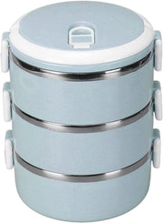 Thermos confezionato per cibo caldo, contenitore di cibo con chiusura sicura e gomma sigillante in silicone - scatola Bento isolata a tre piani (blu)