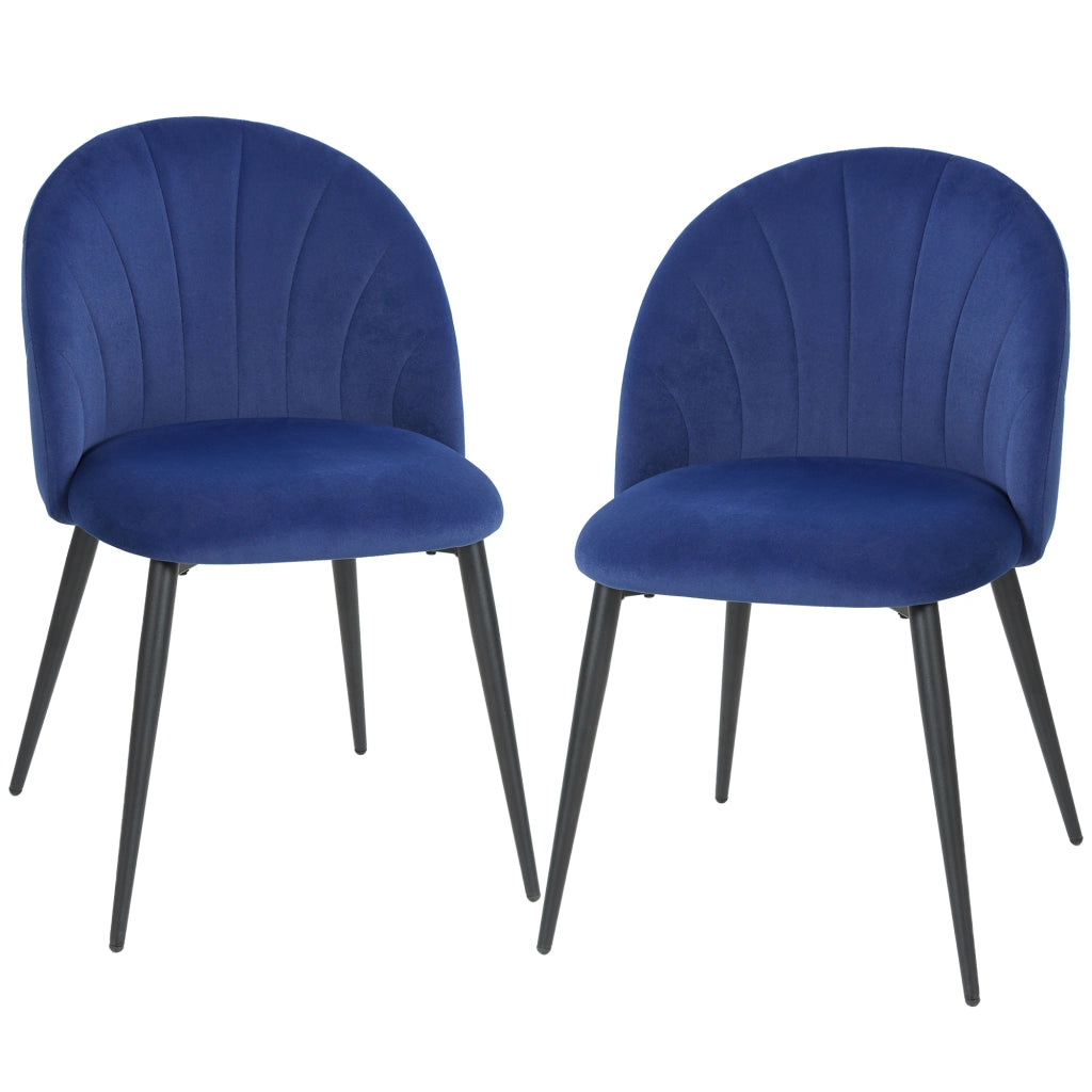 Set 2 Sedie da Pranzo Imbottite con Schienale a Conchiglia in Velluto, 52x55x79 cm, Blu
