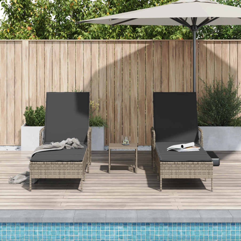 Set Lettini Prendisole Set di 3 Grigio e grigio scuro PE Rattan
