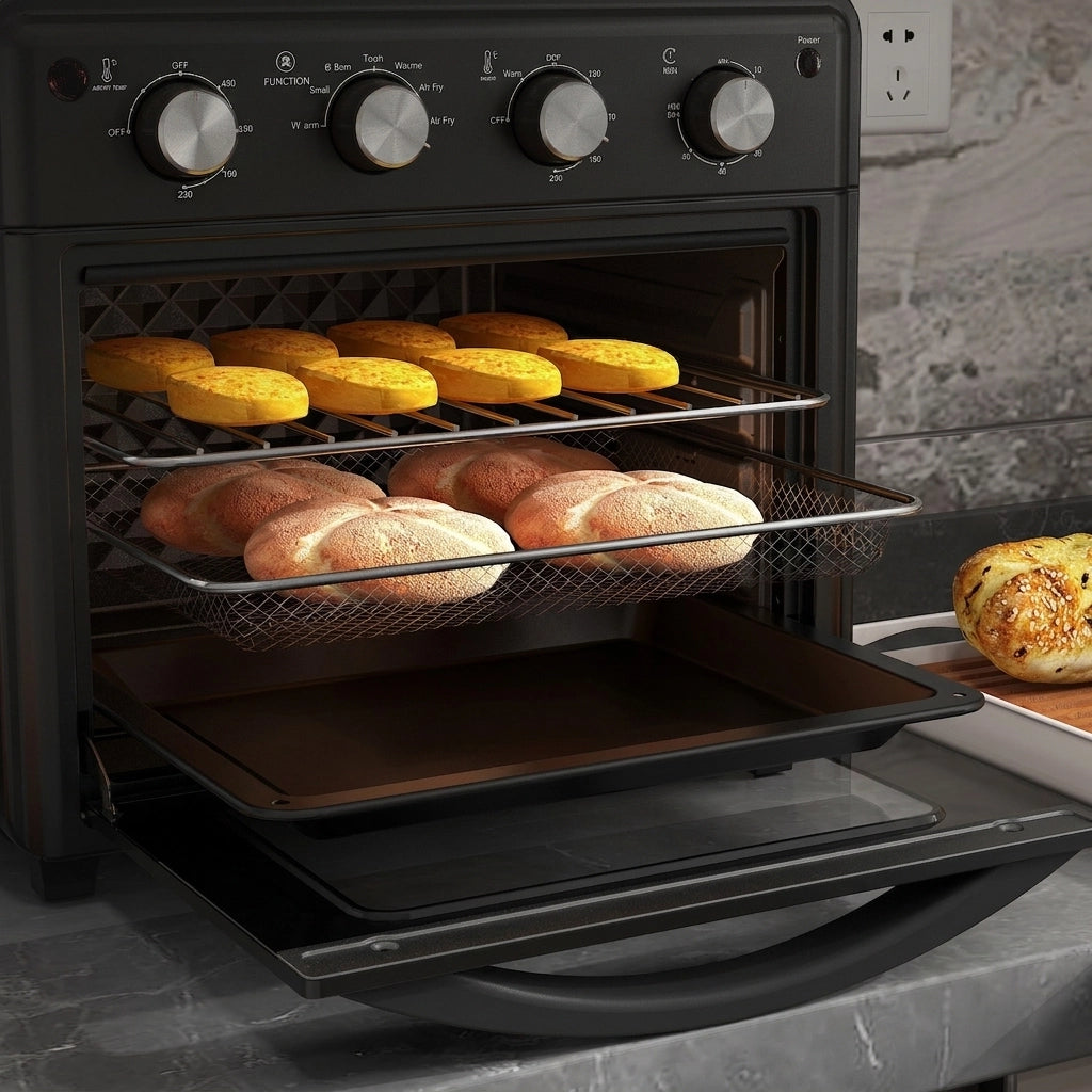 Mini Forno Ventilato 30 L 7 in 1 con Friggitrice ad Aria; Temperatura 90-230°C e Timer 60 Min
