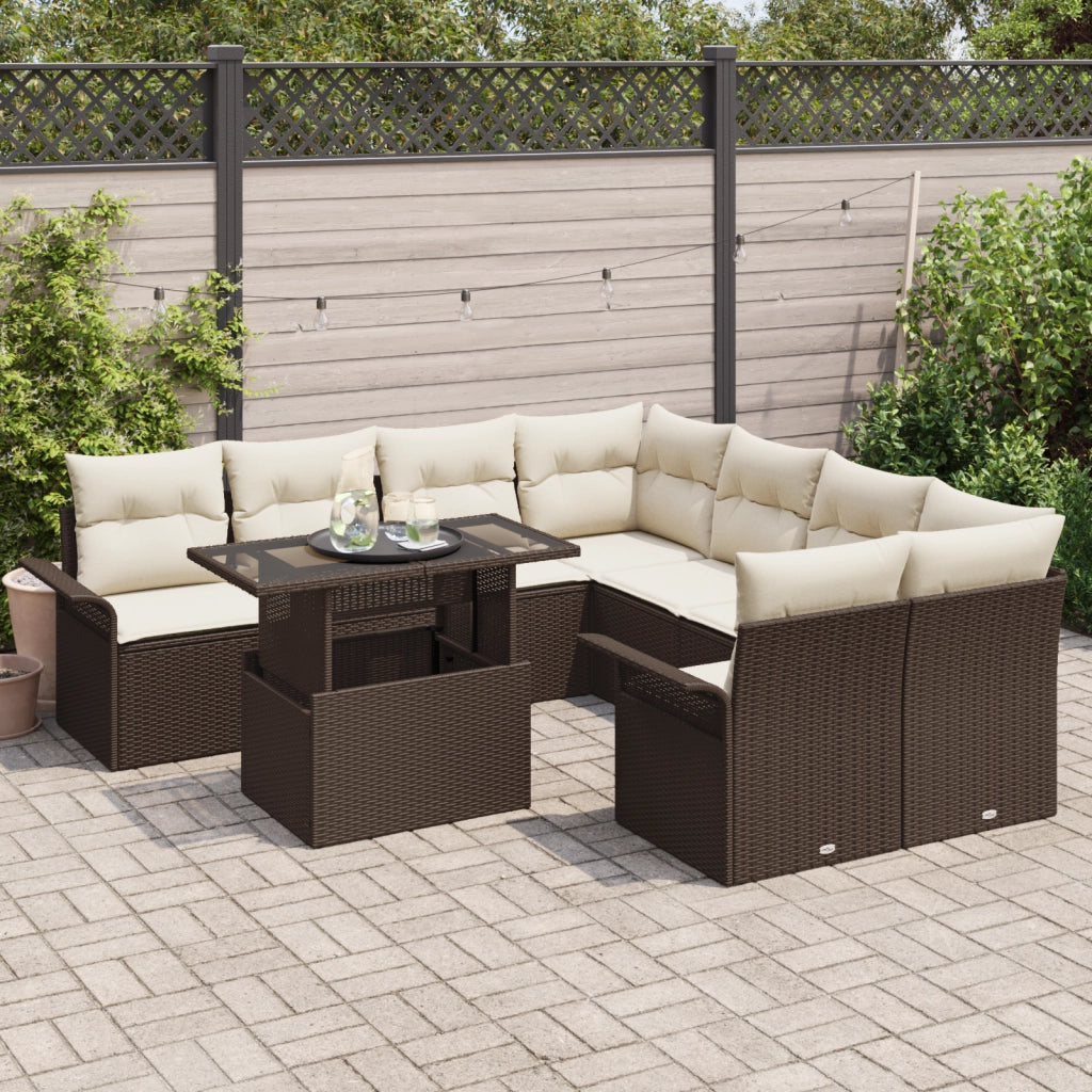 Set di divani da giardino con cuscini marrone in polirattan