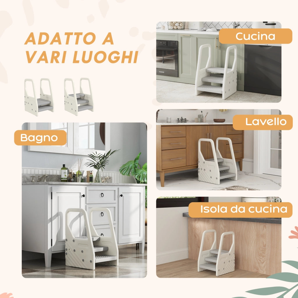 Sgabello Bambini 3 Gradini ¨C Minimal ¨C Grigio Bianco 43x42x65.5 cm