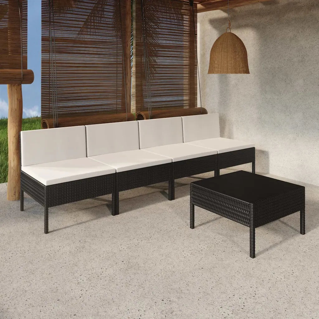 Set Divani da Giardino 5 pz con Cuscini in Polyrattan Nero 3094324