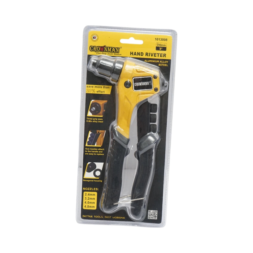Pinza per rivetti in alluminio, lunghezza 200 mm, con 4 teste intercambiabili (2.4, 3.2, 4.0, 4.8 mm), industriale, Crownman