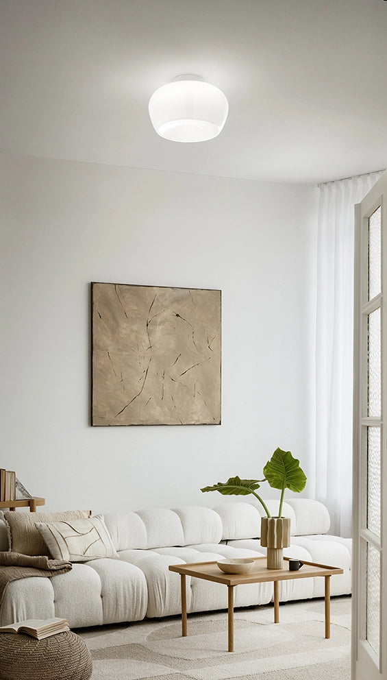 Plafoniera LED a sospensione in vetro bianco serie 10S48532, 20W 3000K, Dimmerabile, Struttura in metallo bianco opaco, Diametro 38 cm - Perenz