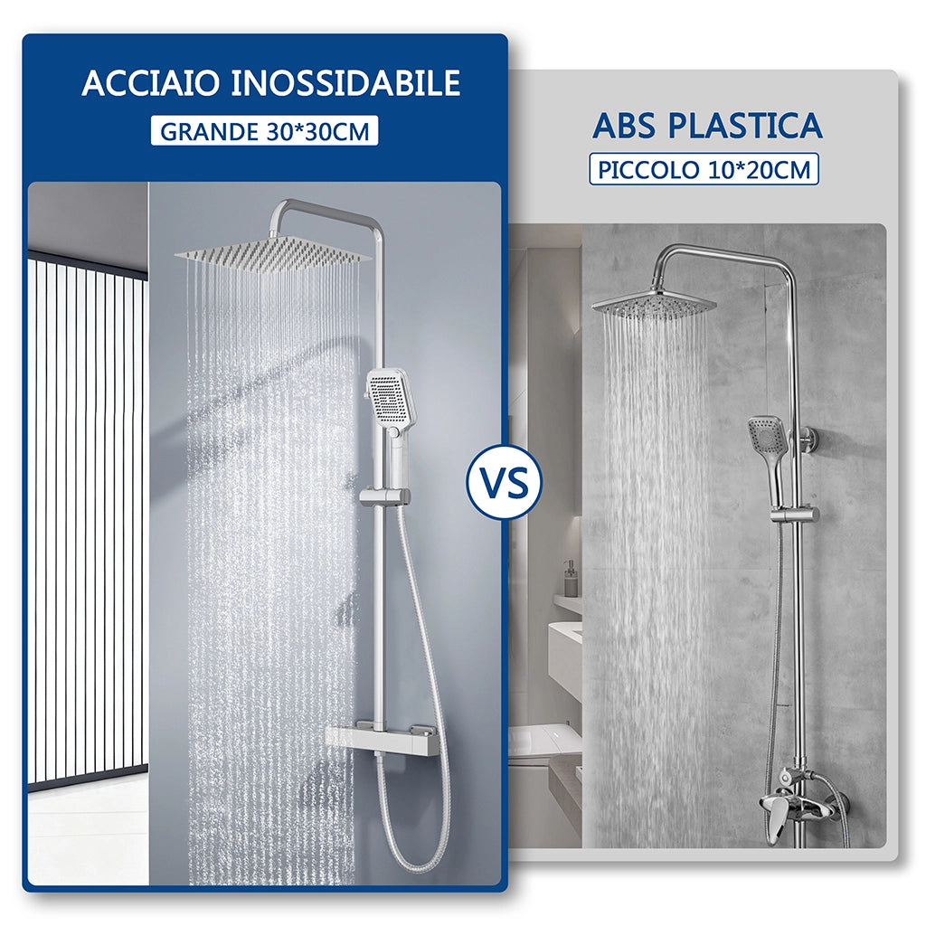 Colonna doccia con miscelatore termostatico, saliscendi doccia tondo regolabile 72-120cm, cromo