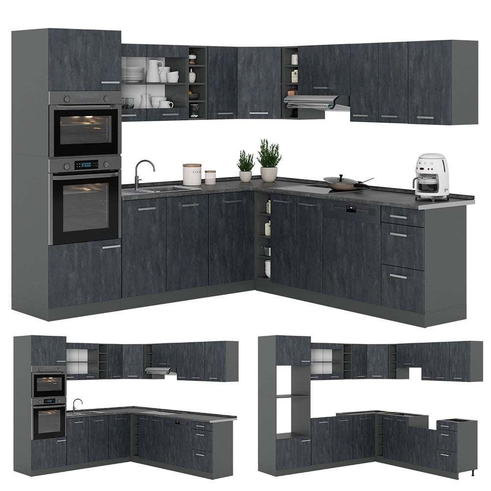 Cucina angolare completa R-Line Calce nera/Antracite 247 x 237 cm PL Antracite Vicco