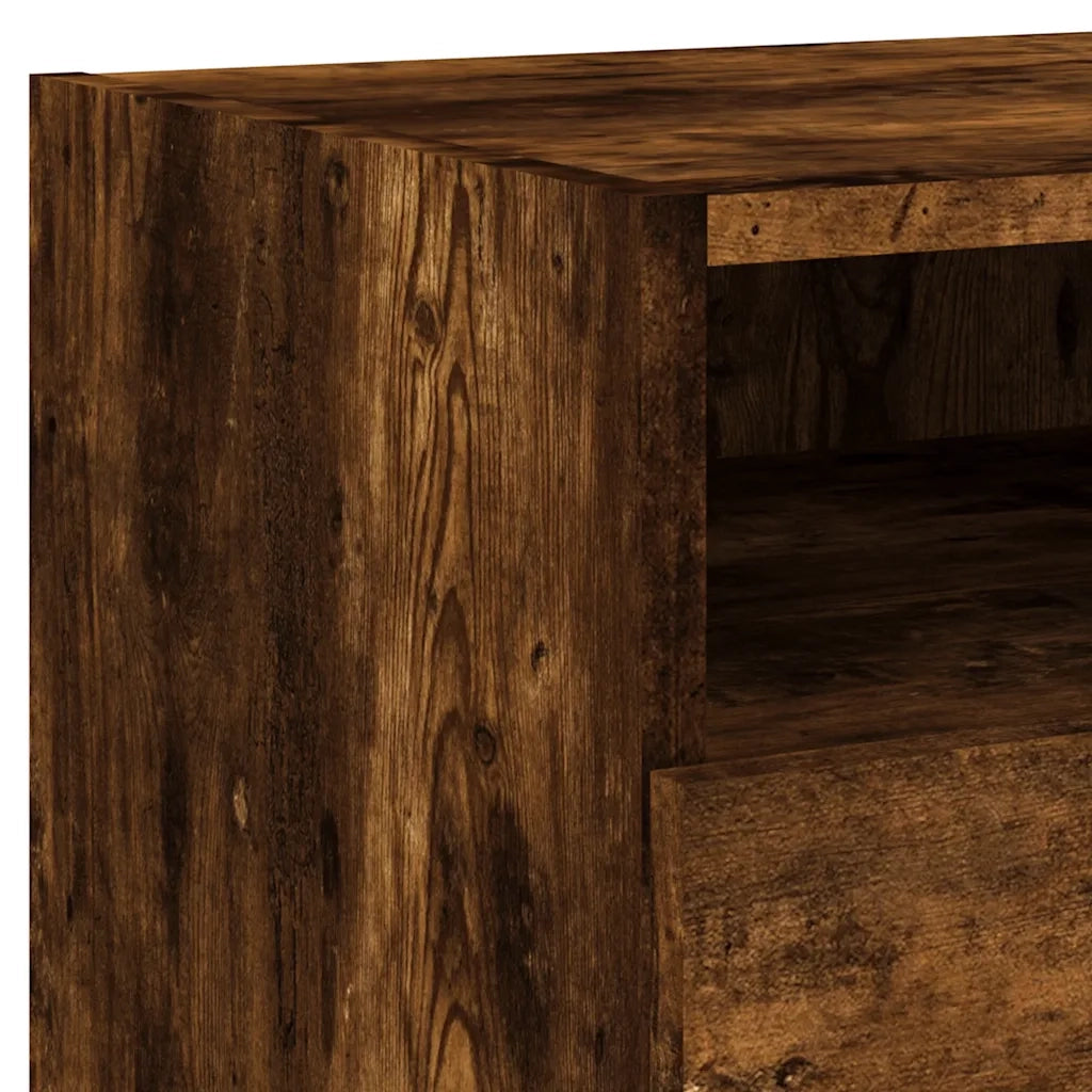 Comodino | Armadio da Notte | Mobiletto da notte con Luci LED Rovere Fumo 40x39x37 cm