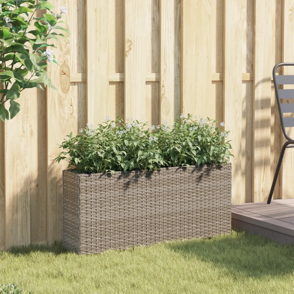 Fioriera | Cassetta per fiori | Vaso da Giardino con 2 Vasi Grigia 90x20x40cm in Polyrattan