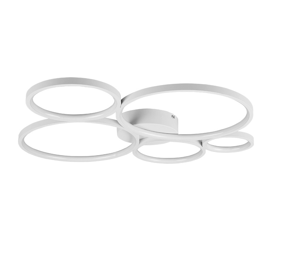 Plafoniera LED 5 cerchi, metallo, bianco opaco, L 59 cm, Rondo
