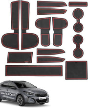 Materassini Antislip per Kia Ceed 2018-2024 2025, 15 pezzi di gomma per console centrale, cassetto, portabicchieri, vano portaoggetti, vano braccio, nero e rosso